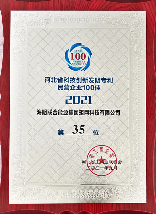 河北省科技创新发明专利民营企业100佳